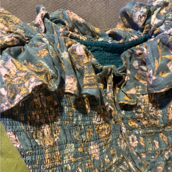 Free People Floral Long Sleeve Dress in Teal and Pink oasis midi - Picture 3 of 7